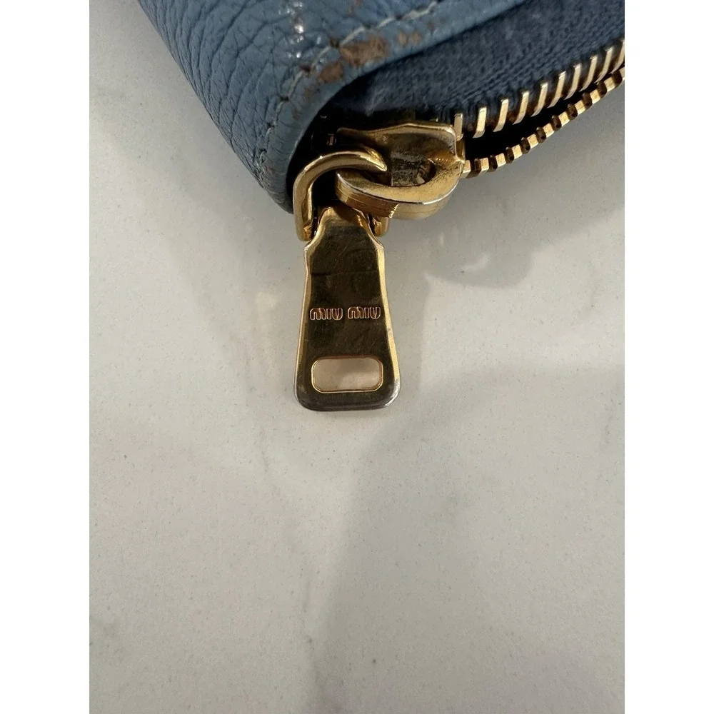 MIU MIU Blue Pink Leather Zip Around Wallet Clutch See PHOTOS FAIR CONDITION